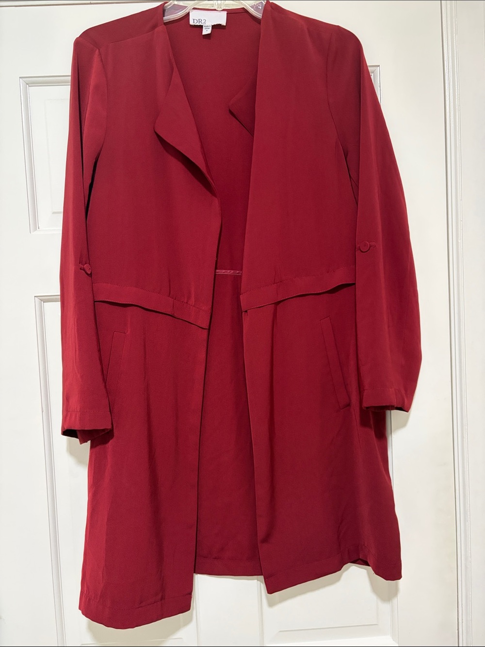 Lightweight Open-Front Trench Coat in Burgundy